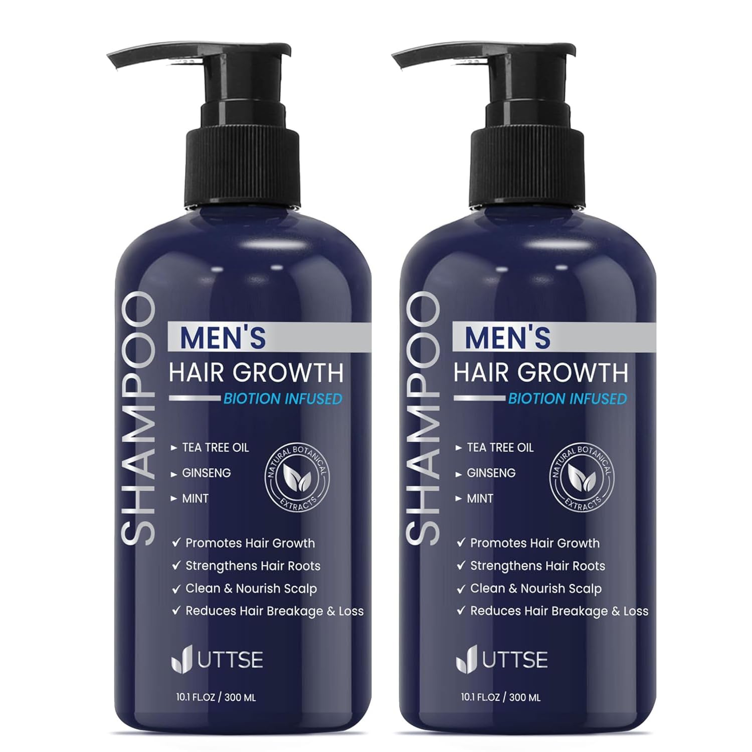 Uttse Biotion Hair Growth Shampoo for Men: Natural Thickening Shampoo with Tea Tree Oil Ginseng Mint for Hair Loss and Thinning Hair - 10.1 fl.oz, Dark Blue