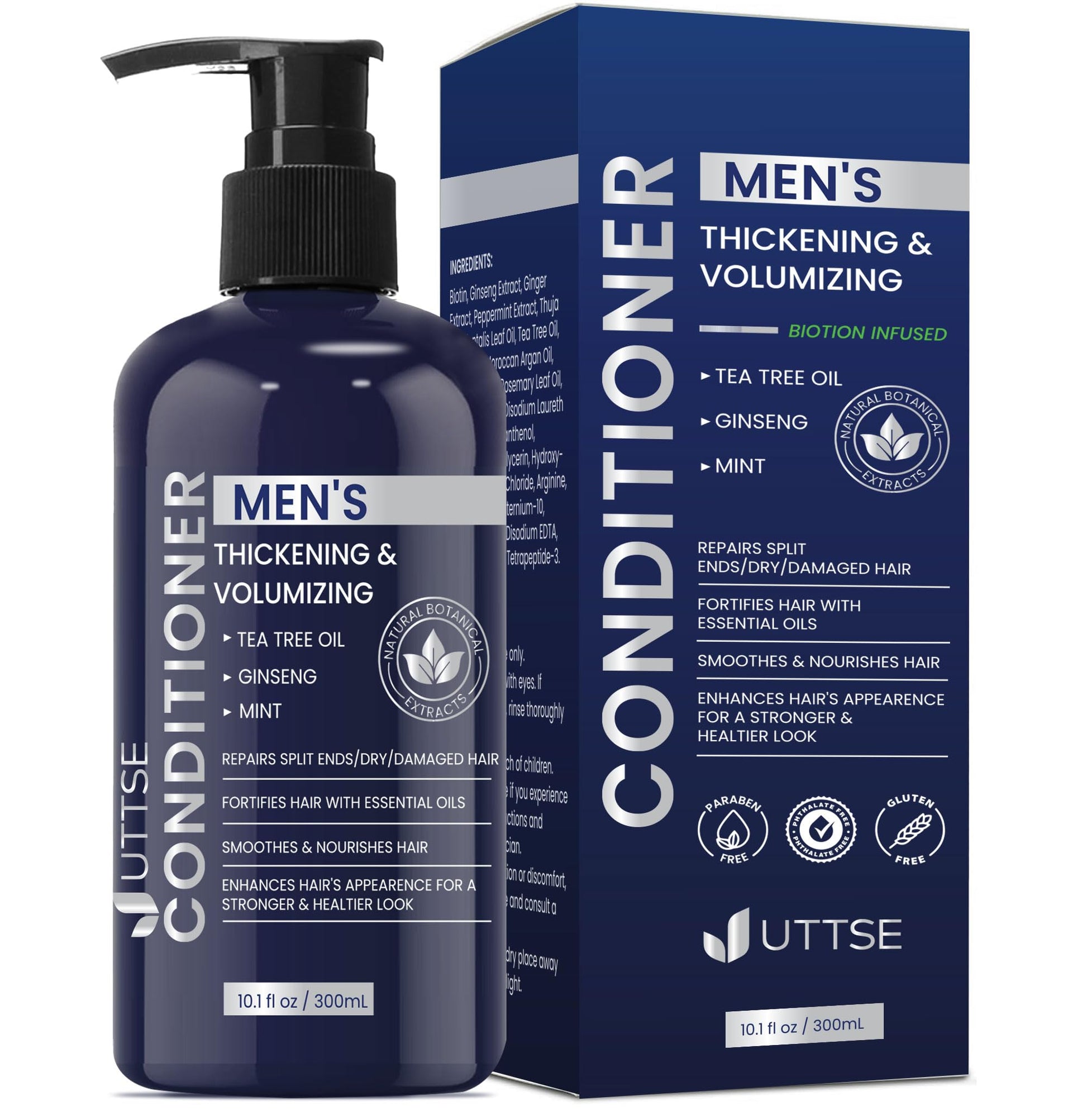 Uttse Biotion Hair Growth Shampoo for Men: Natural Thickening Shampoo with Tea Tree Oil Ginseng Mint for Hair Loss and Thinning Hair - 10.1 fl.oz, Dark Blue