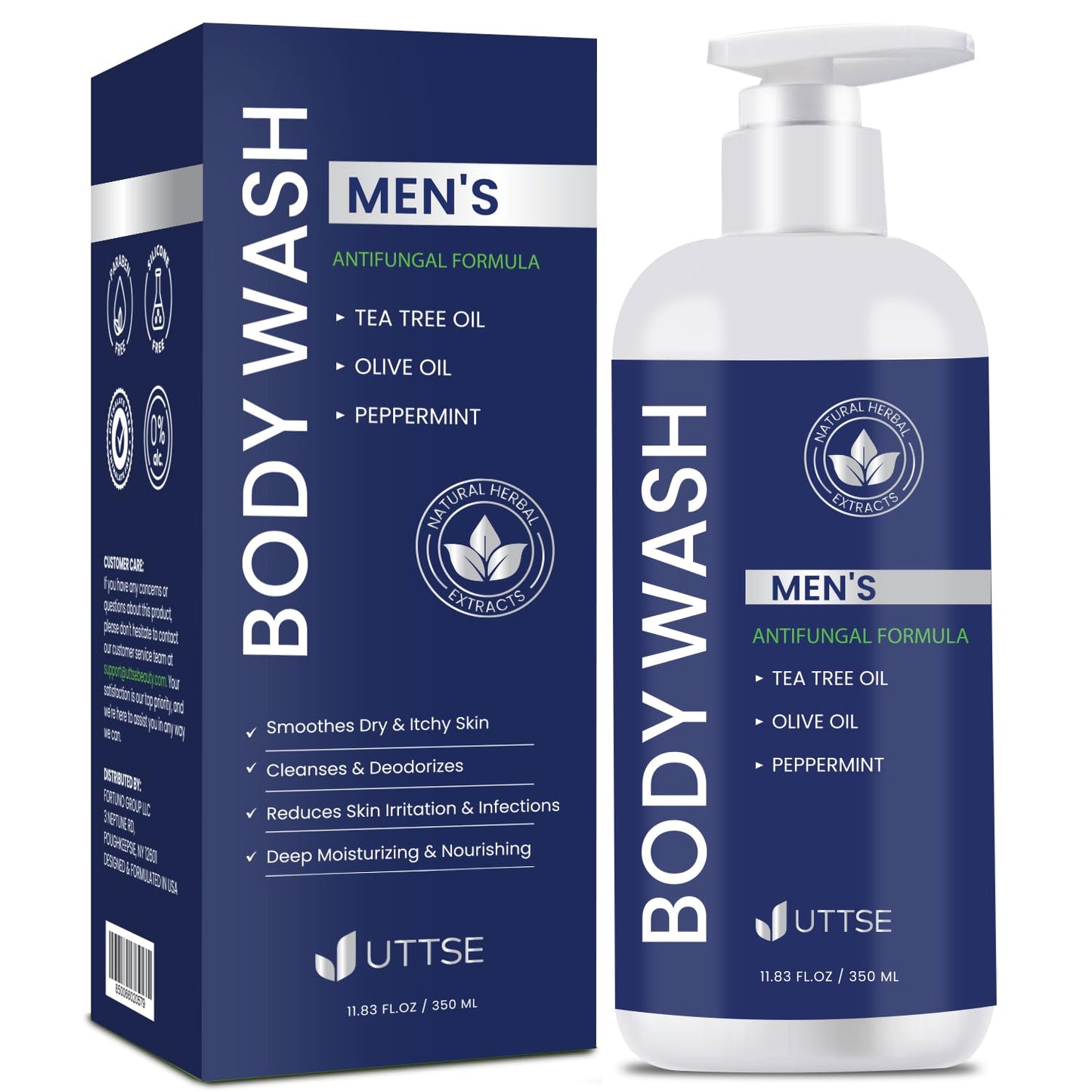Uttse Biotion Hair Growth Shampoo for Men: Natural Thickening Shampoo with Tea Tree Oil Ginseng Mint for Hair Loss and Thinning Hair - 10.1 fl.oz, Dark Blue