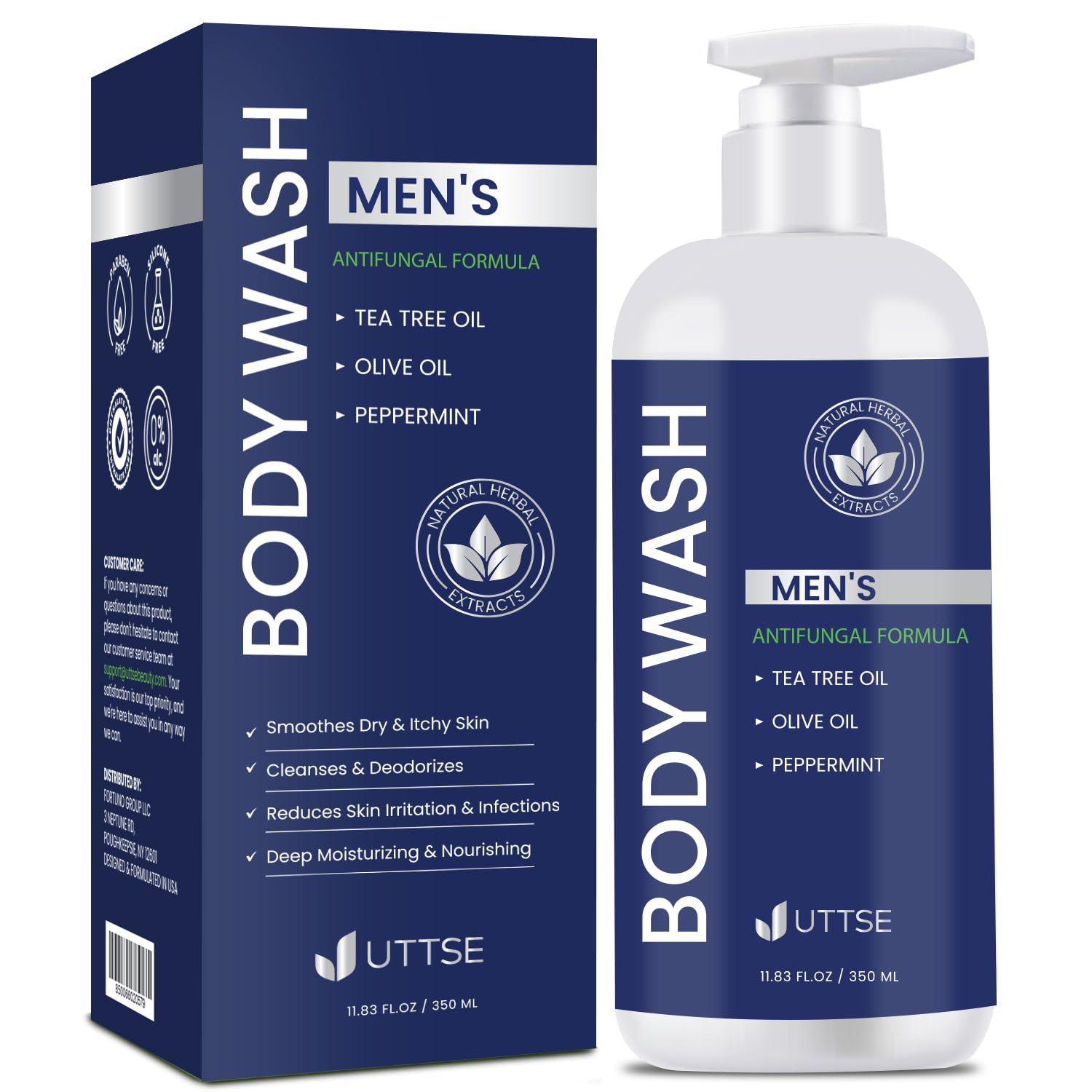 Uttse Biotion Hair Growth Shampoo for Men: Natural Thickening Shampoo with Tea Tree Oil Ginseng Mint for Hair Loss and Thinning Hair - 10.1 fl.oz, Dark Blue