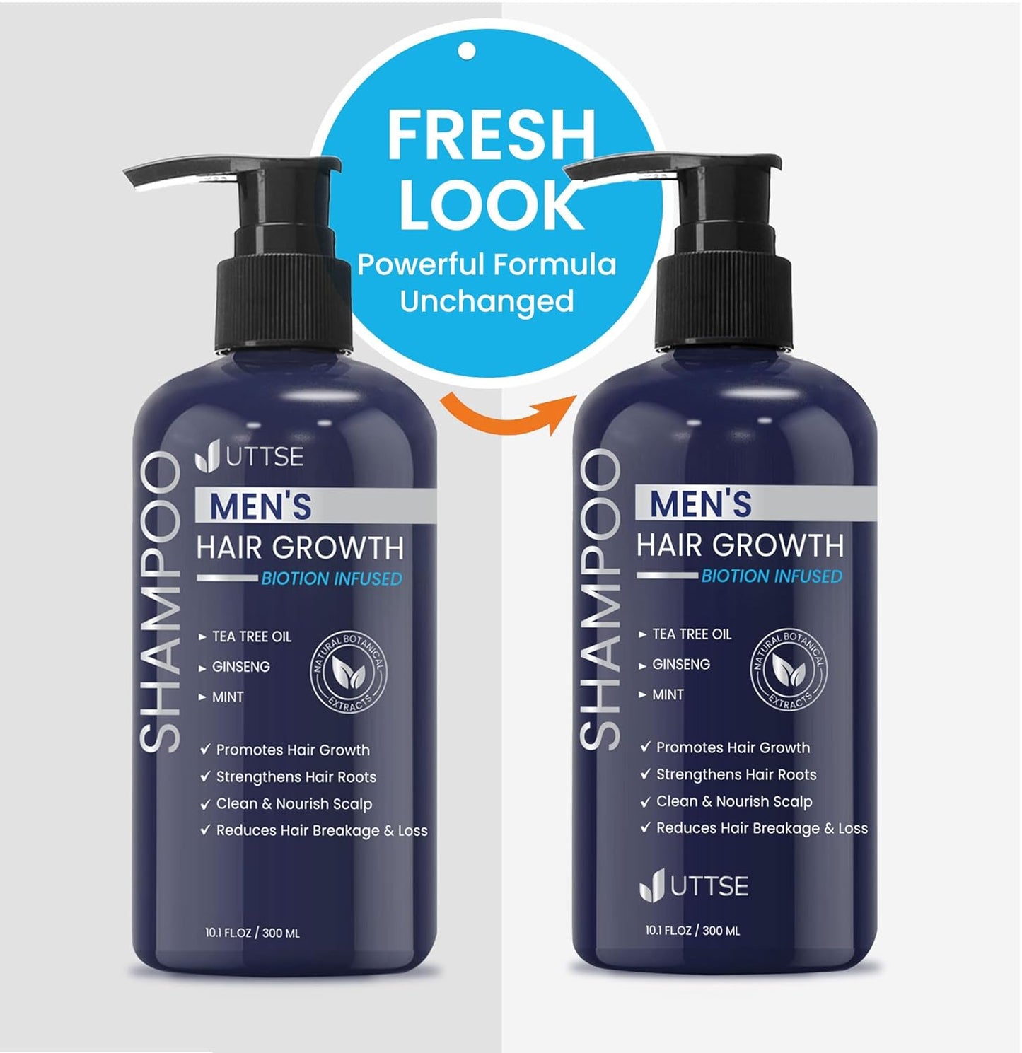 Uttse Biotion Hair Growth Shampoo for Men: Natural Thickening Shampoo with Tea Tree Oil Ginseng Mint for Hair Loss and Thinning Hair - 10.1 fl.oz, Dark Blue