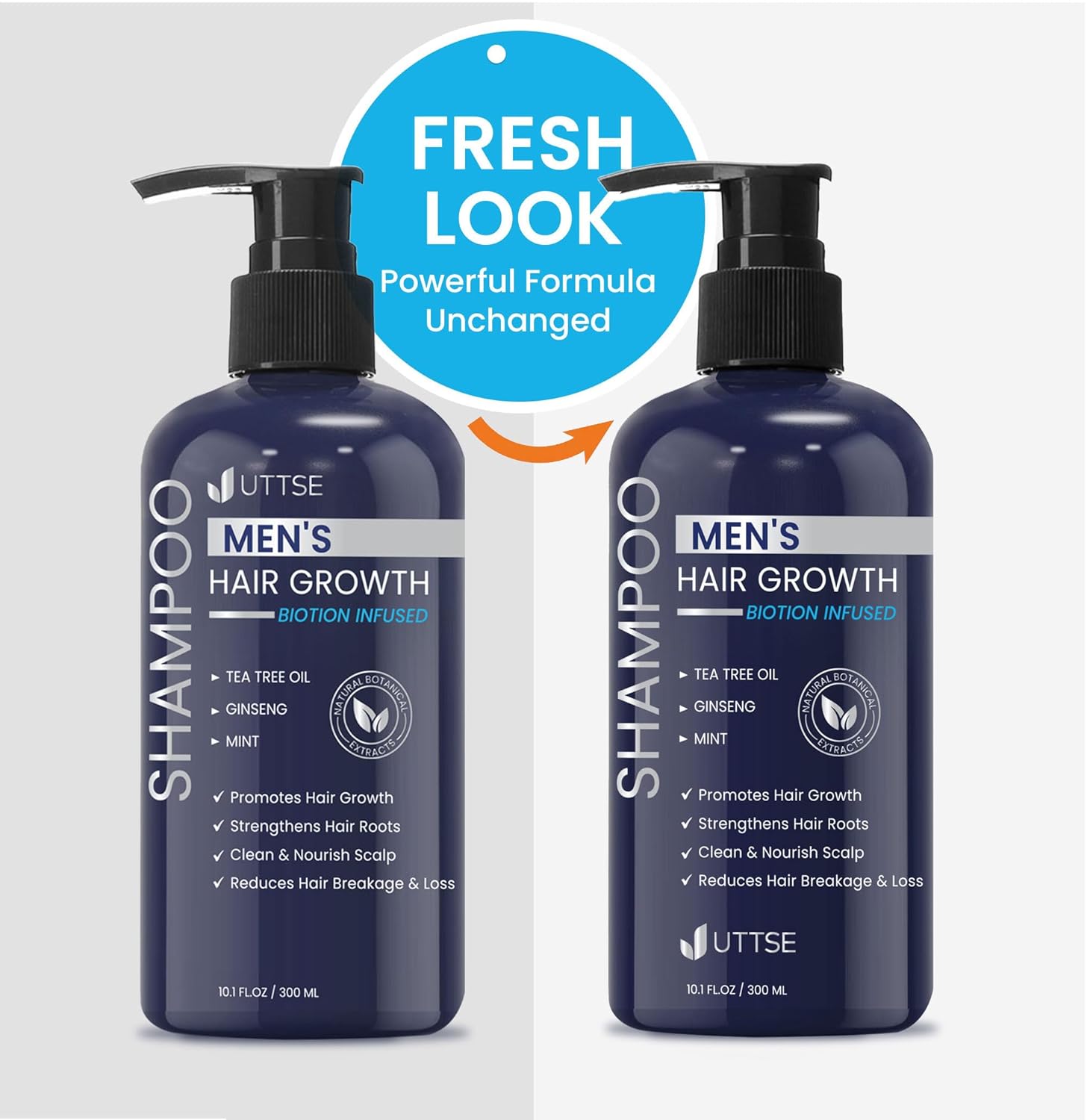 Uttse Biotion Hair Growth Shampoo for Men: Natural Thickening Shampoo with Tea Tree Oil Ginseng Mint for Hair Loss and Thinning Hair - 10.1 fl.oz, Dark Blue